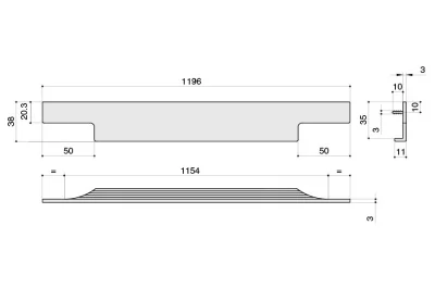 Ручка врезная 1196мм, отделка сталь шлифованная