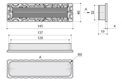 Ручка врезная 128мм, отделка старое серебро с блеском