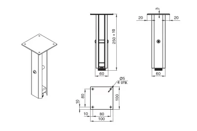 Ножка декоративная Бруклин, h.250, отделка черный бархат (матовый)+красный