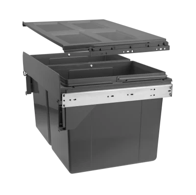 GTV: ВЕДРО ДЛЯ МУСОРА PRACTI ECO, ФАСАД=600мм, 2x27л, с креплением к фасаду, 562х403х358, напр.шариковая: PB-45-600MF-2X27-60A