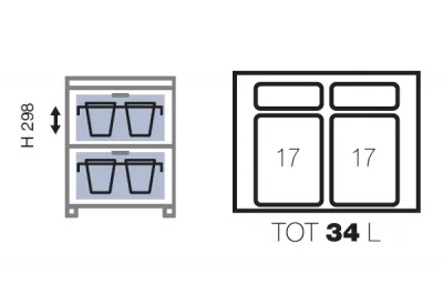Система хранения выкатная, в базу 600, H298 (2 ведра + 2 контейнера), отделка пластик серый