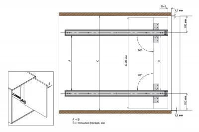 Шариковая направляющая h.35, L=460мм для поворотно-сдвижных фасадов, отделка цинк