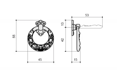 Ручка-серьга с накладкой, отделка бронза с красной патиной