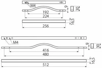 Ручка алюминивая DOPPIO C=192мм, хром GTV UA-DOPPIO192-01