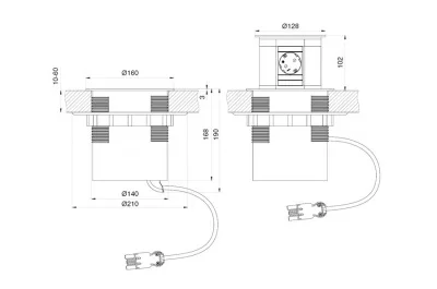 Встраиваемый блок LIFT (4 розетки Schuko, 220В), отделка серебро/чёрный