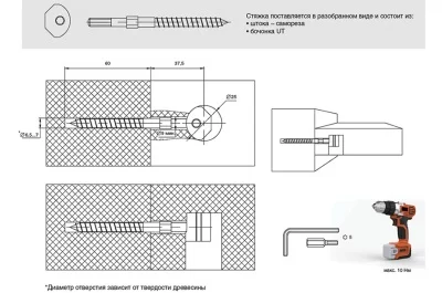 Стяжка прямая UT Railbolt 8x98мм, отделка цинк