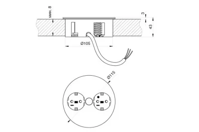 Встраиваемый блок TWIST 2S (2 розетки Schuko, 220В), отделка сталь нержавеющая/чёрный