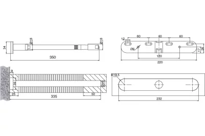 Менсолодержатель скрытый, L=350мм, d=18мм, с регулировкой