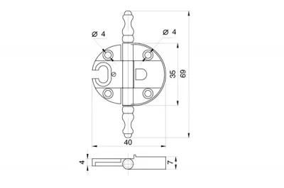 Петля декоративная врезная, отделка бронза античная