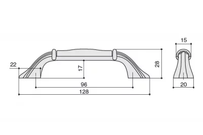 Ручка-скоба 96мм, отделка серебро винтаж + керамика