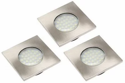 GTV: Комплект квадратных светодиодных светильников MARBELLA Plus (внутренний), 3x1,5W, 27 диодов, 230VAC, 2700K, холодный белый LD-KWP27ZB-53