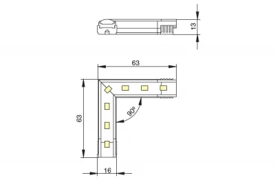 Светильник LED Monorail, угловой,1,3W/24V, 4000K