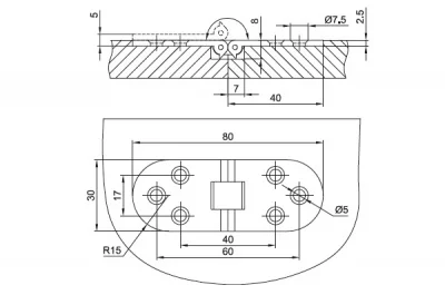 Петля для секретера с 6-ю отверстиями, отделка бронза Петля для секретера с 6-ю отверстиями, отделка бронза