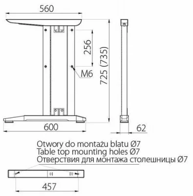 GTV: Каркас металлический для стола, h=725/735мм, серый SB-A60X72-80