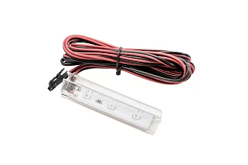 GTV: Клипса пластиковая осветительная к стеклянным полкам 8мм, DC 12V, 3 SMD LED, 0,25W, 2м провод, холодный белый LD-KLPZB-00N