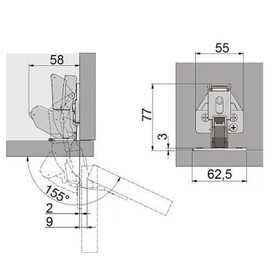 GTV: Петля 155° GTV самозакрывающаяся HC без евро шурупа ZM-HCKT155BE