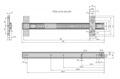 Шариковая направляющая h.35, L=460мм для поворотно-сдвижных фасадов, отделка цинк