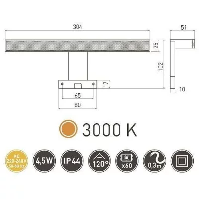 GTV: Точечный навесной светодиодный светильник RADIUS 4,5W, 230V, хром, теплый свет: LD-RA60CB-40N
