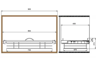 Сетчатая полка в базу 900 выдвижная с алюминиевой рамкой, отделка хром, 1 корзина
