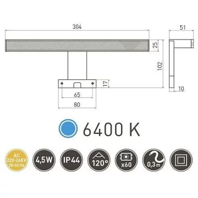 GTV: Точечный навесной светодиодный светильник RADIUS 4,5W, 230V, хром, холодный свет: LD-RA60ZB-40N