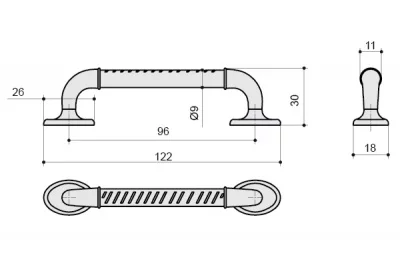 Ручка-скоба 96мм &quot;Виктория&quot;, отделка бронза античная красная