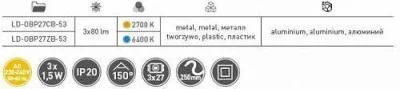 GTV: Комплект квадратных светодиодных светильников BARRI Plus (внутренний), 3x1,5W, 27 диодов, 230VAC, 2700K, холодный белый LD-OBP27ZB-53