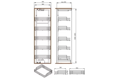 Колонна Pegasus в базу 600 выдвижная с 5 сетками, отделка титаниум