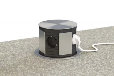 Встраиваемый блок LIFT (4 розетки Schuko, 220В), отделка серебро/чёрный