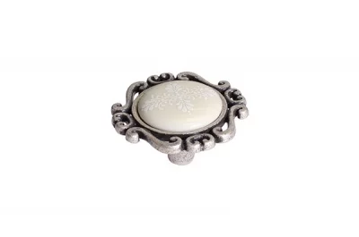 Ручка-кнопка, отделка старое серебро с блеском + керамика