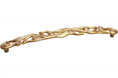 Ручка-скоба 224мм, отделка золото матовое "Милан" + горный хрусталь