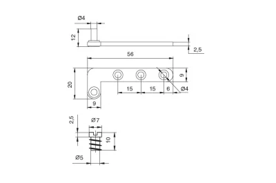 Петля декоративная торцевая правая с бусолой, отделка бронза античная