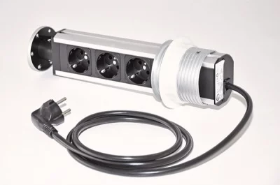 Встраиваемый блок Move (3 розетки 220В), отделка под алюминий/чёрная