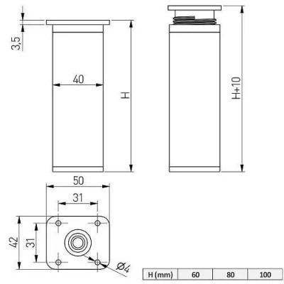 GTV: Опора регулируемая NM-DАК26-080 (80 мм), черный: NM-DAK26-80-20
