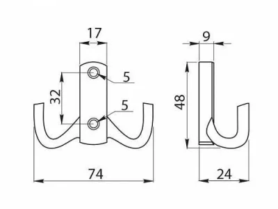 GTV: Мебельный крючок K23-E1, алюминий WZ-K23-E1-05