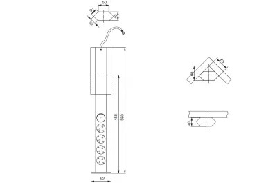Модульный блок CASIA (4 розетки Schuko 250 В с выключателем), отделка сталь нержавеющая/чёрный