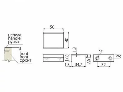 GTV: Ручка алюминивая HEXI C=32мм L=50мм, хром UA-HEXI-01