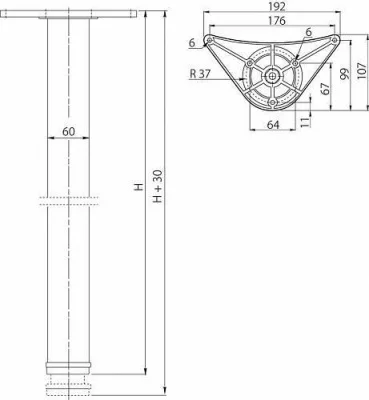 GTV: Опора 60х710 GTV с верхним креплением на болт, матовый хром NM-A60710-05
