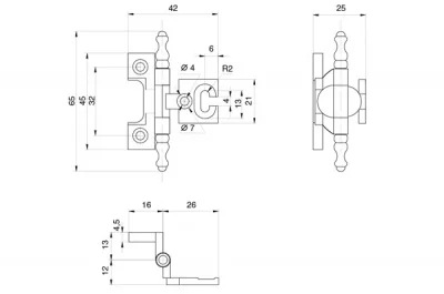 Петля декоративная врезная, отделка бронза античная