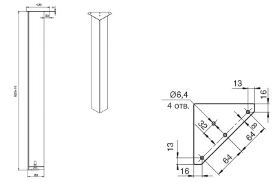 Нога для барной стойки Выборг, h.820, отделка белый бархат (матовый)