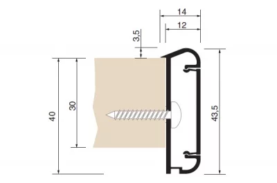 Профиль-база для столешниц Н40, алюминий анодированный, L=3900