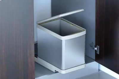 Ведро для мусора (16л) выдвижное, пластик серый металлик + алюминий