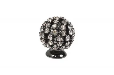 Ручка-кнопка, отделка никель воронёный глянец + горный хрусталь