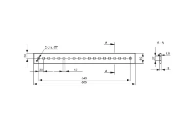Рейлинг перфорированный l.600мм, отделка белый бархат (матовый)