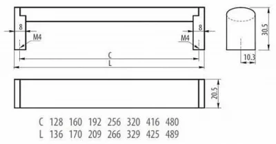 Ручка мебельная UZ-682 C=192, инокс GTV UZ-682192-06