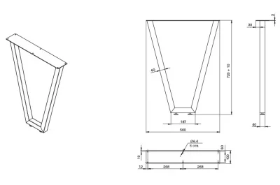 Опора для стола V-образная Лиссабон l.560, h.720, отделка белый бархат (матовый)
