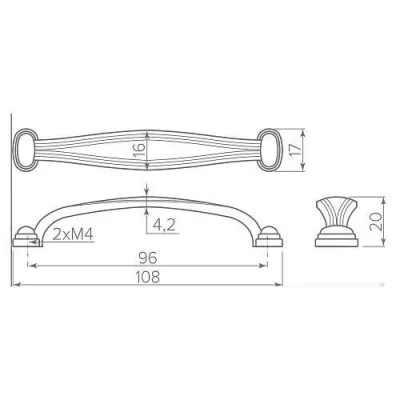 GTV: Ручка мебельная 1239 C=96 мм, старое золото UZ-L01239-S4