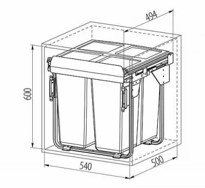 GTV: Сегрегатор для модуля 600мм (34L+2x17L) антрацит, с креплением фасада с доводчиком (в540мм, ш529мм,: PB-45-MF342x17-60A