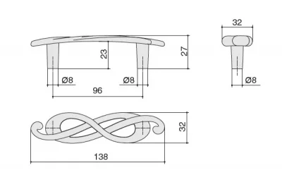 Ручка-скоба 96мм (левая), отделка серебро лунное