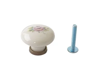 Ручка-кнопка FIRMAX, кругл., металл+керамика Красн. роза, бронза