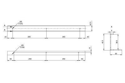 Кронштейн 600 мм для крепления столешницы H.38,8мм к стене, отделка сталь нержавеющая